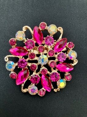 Chloe Gold-Tone Hot Pink & Iridescent Crystal Floral Brooch